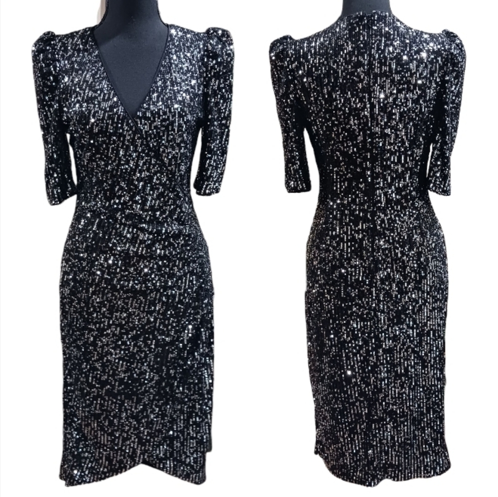Calvin Klein Sequin Ruched Cocktail Dress - Picture 3 of 10